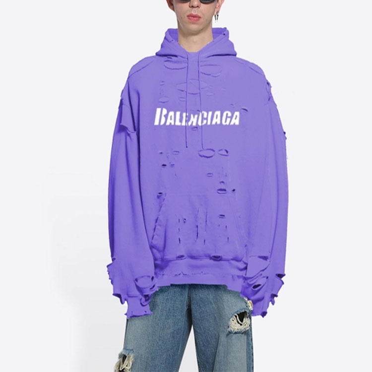 Balenciaga SS22 Purple Hoodie with Letter Print, Drawstring & Distressed Finish. 659403TKVB63078 圖 5