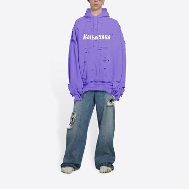 Balenciaga SS22 Purple Hoodie with Letter Print, Drawstring & Distressed Finish. 659403TKVB63078 圖 7