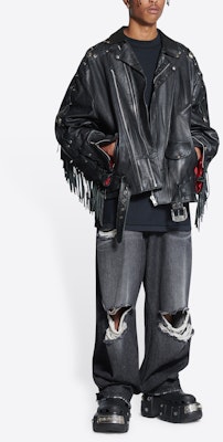 Balenciaga SS22 Red Carpet Fringe Detachable Long Sleeve Leather Jacket Black Mens 697789TMS071000 Shop Balenciaga SS22 Red Carpet Fringe Detachable Long Sleeve Leather Jacket Black Mens 697789TMS071000