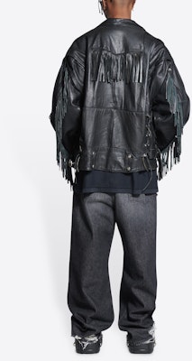 Balenciaga SS22 Red Carpet Fringe Detachable Long Sleeve Leather Jacket Black Mens 697789TMS071000 Purchase Balenciaga SS22 Red Carpet Fringe Detachable Long Sleeve Leather Jacket Black Mens 697789TMS071000