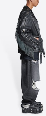 Balenciaga SS22 Red Carpet Fringe Detachable Long Sleeve Leather Jacket Black Mens 697789TMS071000 Details for Balenciaga SS22 Red Carpet Fringe Detachable Long Sleeve Leather Jacket Black Mens 697789TMS071000