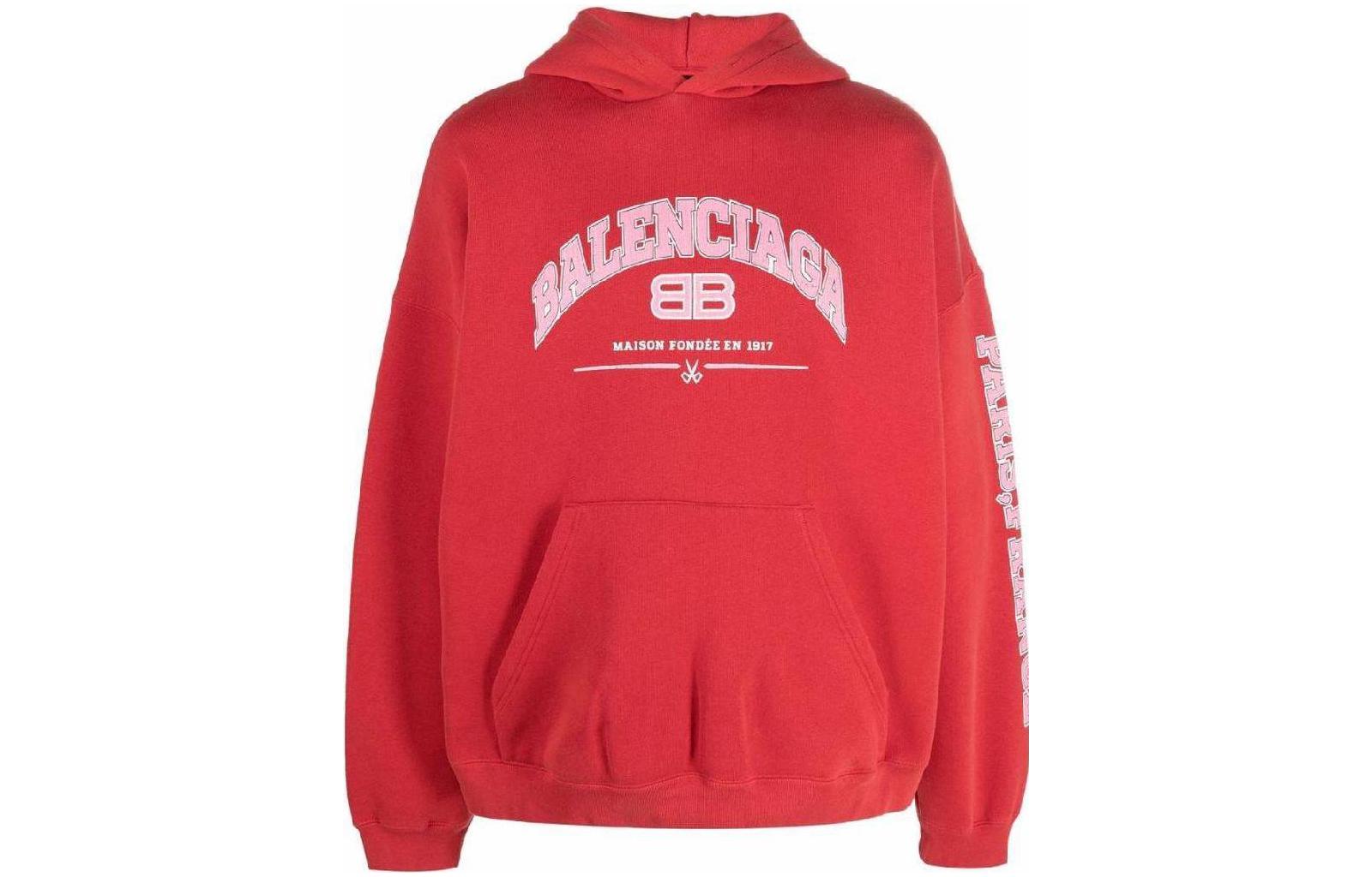 Balenciaga SS22 Red Distressed Hoodie with Logo Print for Men 221342M202002
