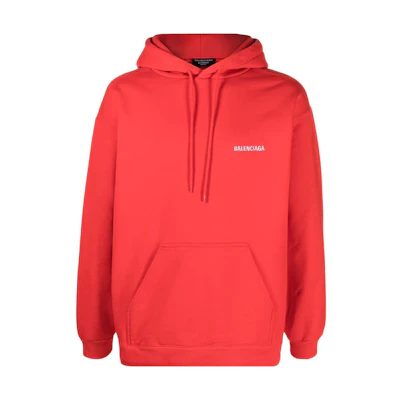 Balenciaga SS22 Red Logo Drawstring Hoodie Oversized Fit 600583TMVF53168