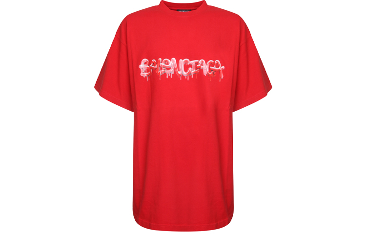 Order Balenciaga SS22 Red Logo Print Crewneck Loose Fit T-Shirt for Men 676589TLVF16407