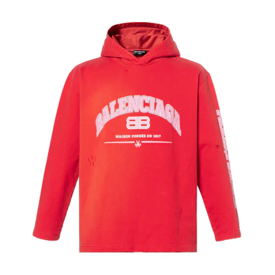 Balenciaga SS22 Red Oversized Fleece Sweatshirt with Letter Logo Print . 670946-TLVJ3-6441