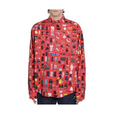 Balenciaga SS22 Red Printed Cotton Long Sleeve Shirt Regular Fit 662983TLL026400