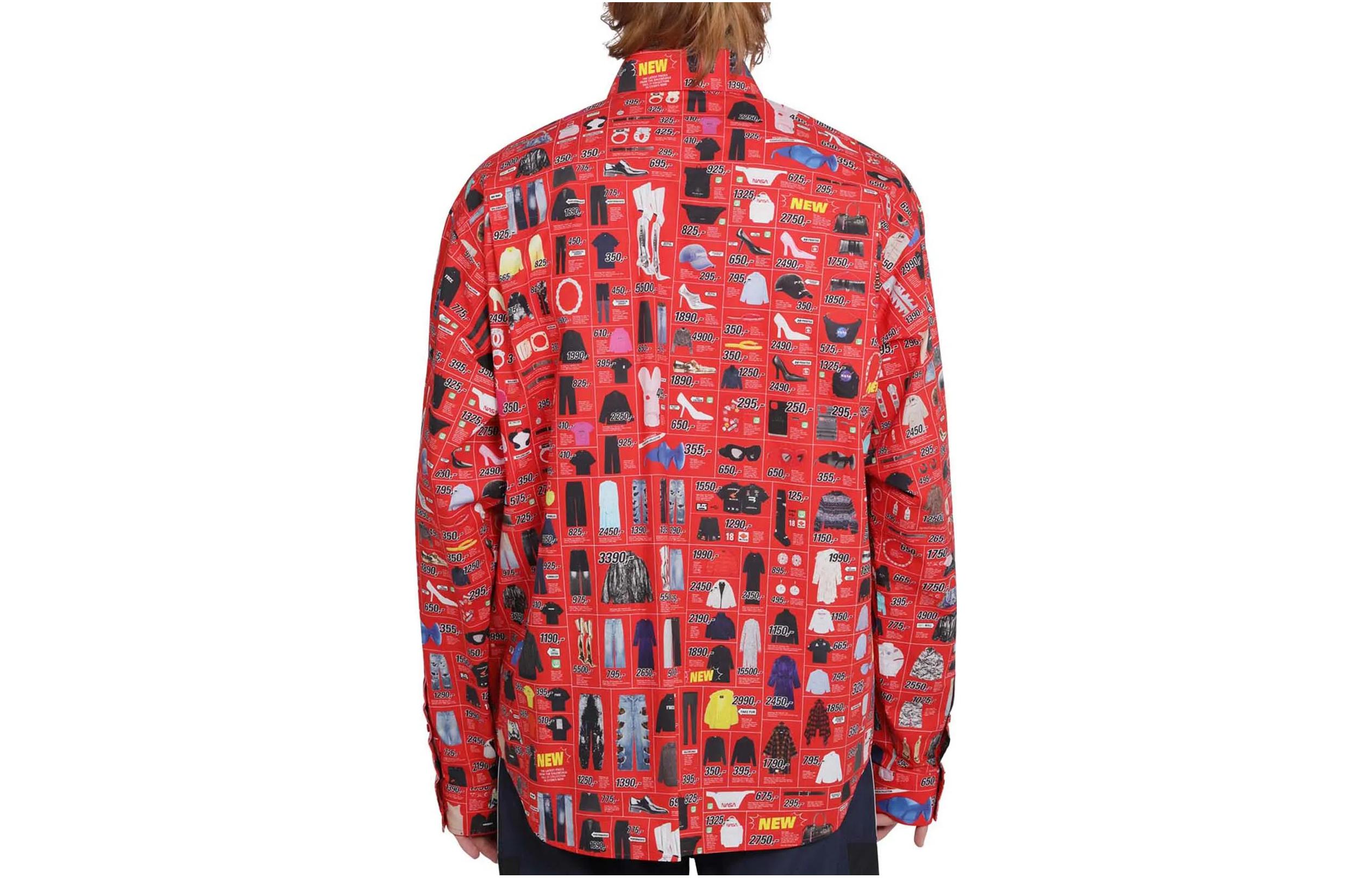 Lookbook Balenciaga SS22 Red Printed Cotton Long Sleeve Shirt Regular Fit 662983TLL026400