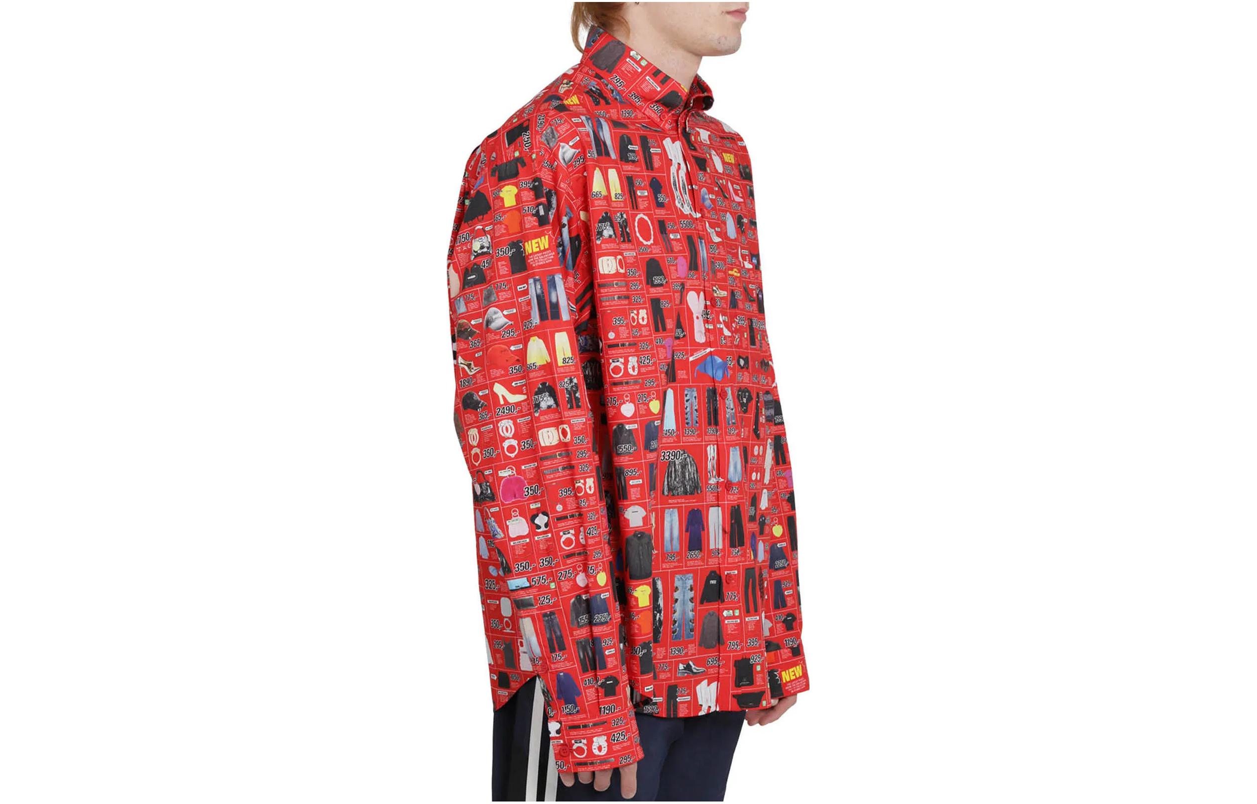 Shop Balenciaga SS22 Red Printed Cotton Long Sleeve Shirt Regular Fit 662983TLL026400