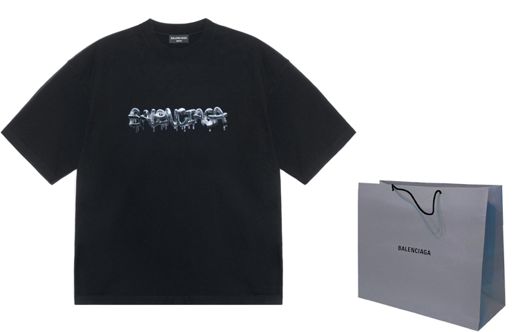 Balenciaga SS22 Slime Graffiti Logo Printed Unisex Black Short Sleeve T-Shirt. 612966TLVF11069 圖 4