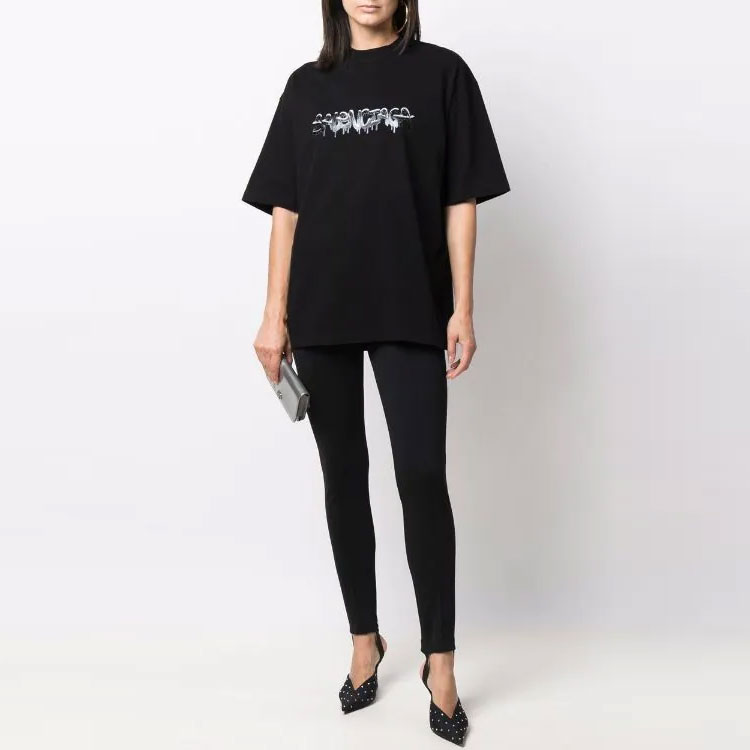 Balenciaga SS22 Slime Graffiti Logo Printed Unisex Black Short Sleeve T-Shirt. 612966TLVF11069 圖 5
