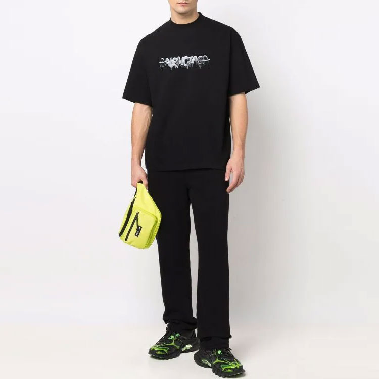 Balenciaga SS22 Slime Graffiti Logo Printed Unisex Black Short Sleeve T-Shirt. 612966TLVF11069 圖 6