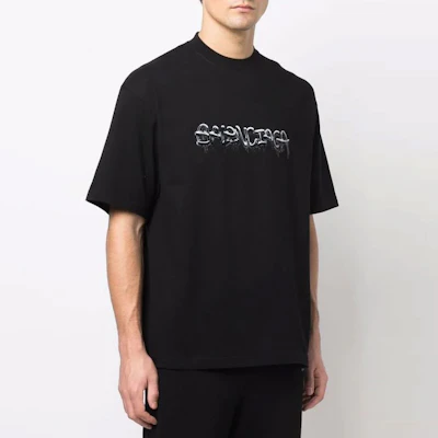Balenciaga SS22 Baju Hitam Lengan Pendek Unisex Logo Graffiti Slime. 612966TLVF11069 1