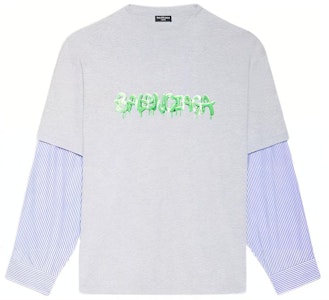 バレンシアガ SS22 スライムストライプロゴ 長袖Tシャツ グレー カジュアルTEE 671401TLVF11203 Buy バレンシアガ SS22 スライムストライプロゴ 長袖Tシャツ グレー カジュアルTEE 671401TLVF11203