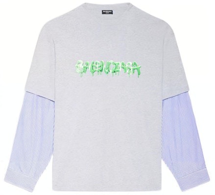 バレンシアガ SS22 スライムストライプロゴ 長袖Tシャツ グレー カジュアルTEE 671401TLVF11203 Buy バレンシアガ SS22 スライムストライプロゴ 長袖Tシャツ グレー カジュアルTEE 671401TLVF11203