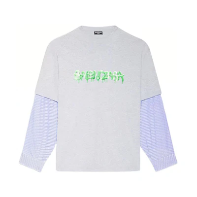 Balenciaga SS22 Slime Stripe Logo Long Sleeve T-Shirt Grey Casual Tee. 671401TLVF11203