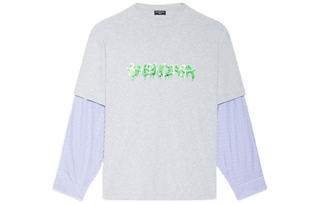 Order バレンシアガ SS22 スライムストライプロゴ 長袖Tシャツ グレー カジュアルTEE 671401TLVF11203