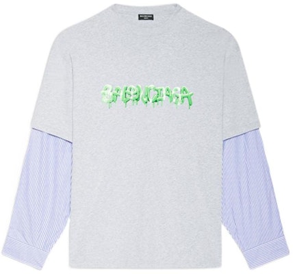 Balenciaga SS22 Slime Stripe Logo Lengan Panjang Abu-Abu Kaos Kasual. 671401TLVF11203 Order Balenciaga SS22 Slime Stripe Logo Lengan Panjang Abu-Abu Kaos Kasual. 671401TLVF11203