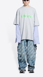 バレンシアガ SS22 スライムストライプロゴ 長袖Tシャツ グレー カジュアルTEE 671401TLVF11203 Shop バレンシアガ SS22 スライムストライプロゴ 長袖Tシャツ グレー カジュアルTEE 671401TLVF11203