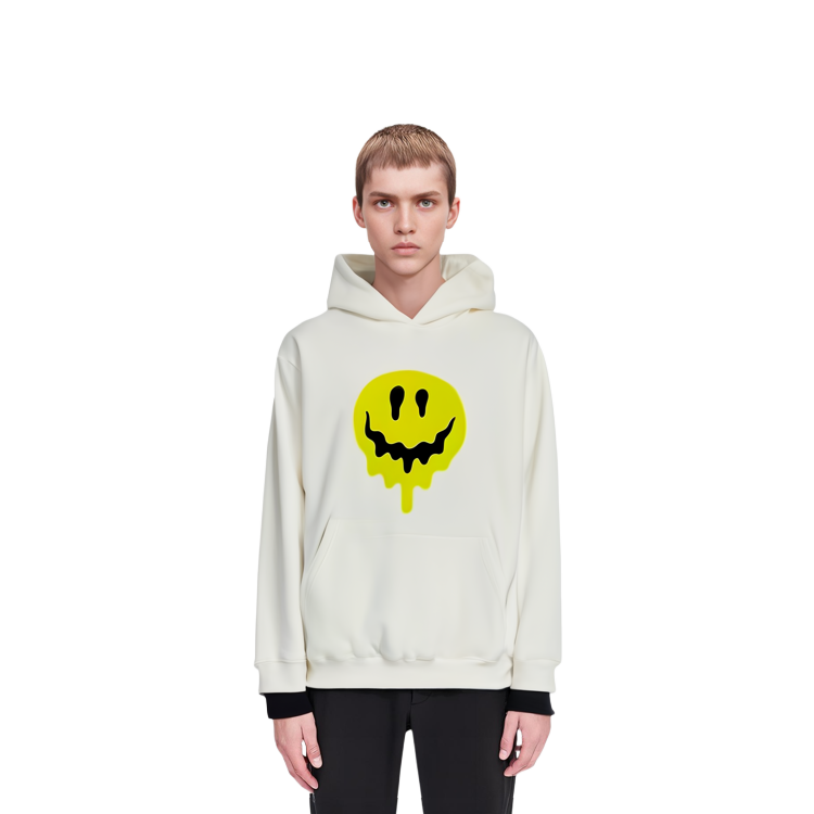 Shop Balenciaga SS22 笑臉印花白色寬鬆連帽衫上衣 651799TKVA2863932