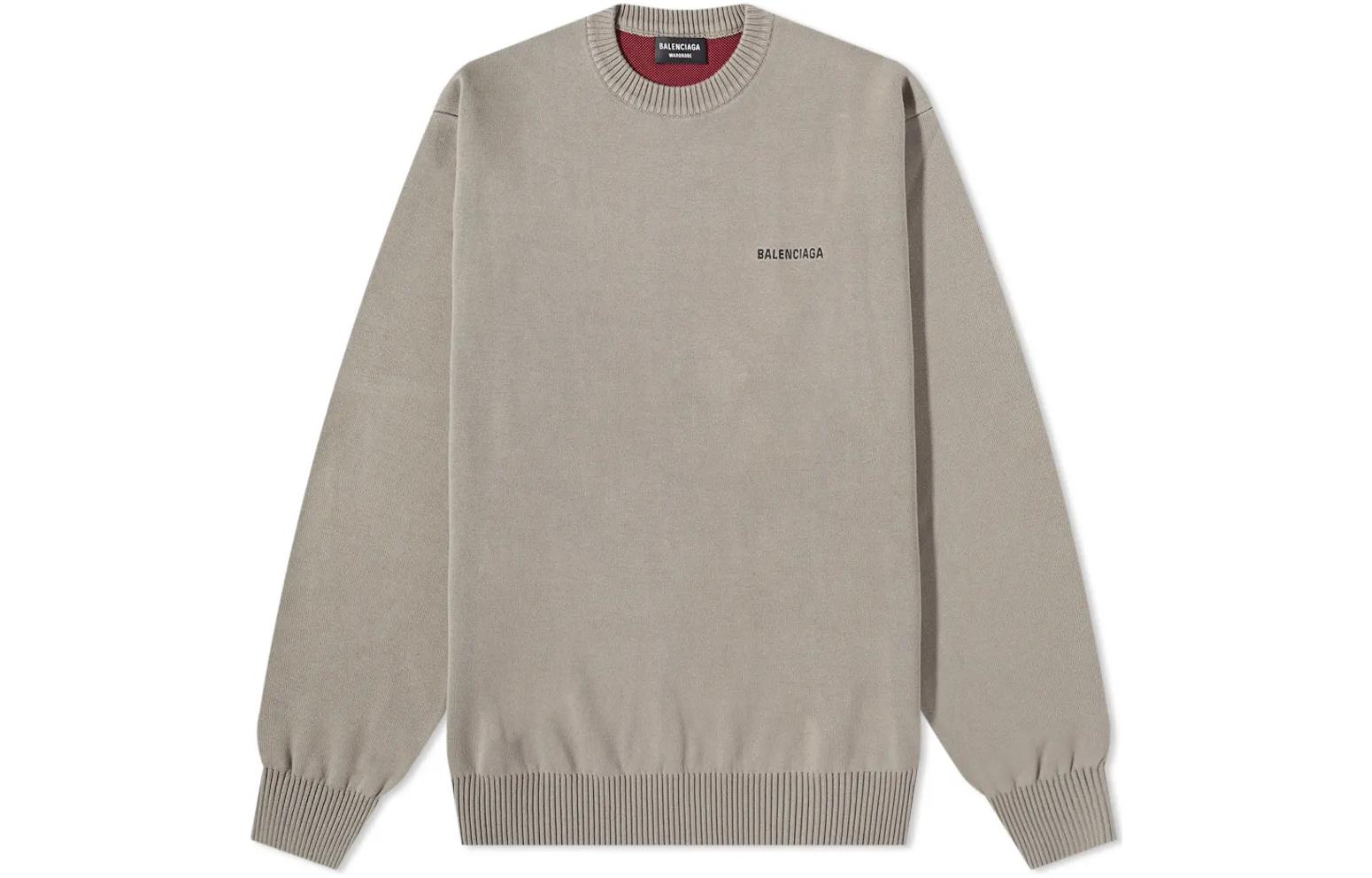 Balenciaga SS22 Solid Color Logo Embroidered Knit Pullover Sweatshirt Grey Men 695827T32385963