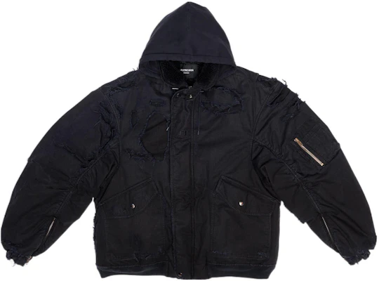Balenciaga SS22 Solid Cracked Fabric Hooded Jacket Black 698844TKP271000 Buy Balenciaga SS22 Solid Cracked Fabric Hooded Jacket Black 698844TKP271000