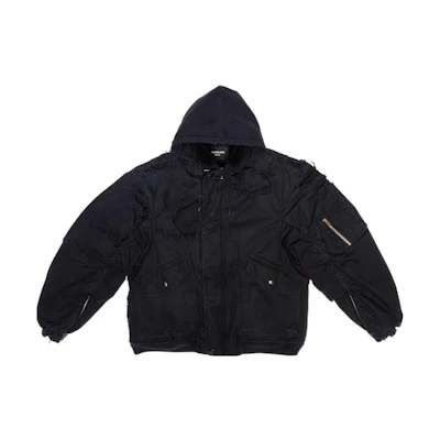 Balenciaga SS22 Solid Cracked Fabric Hooded Jacket Black 698844TKP271000