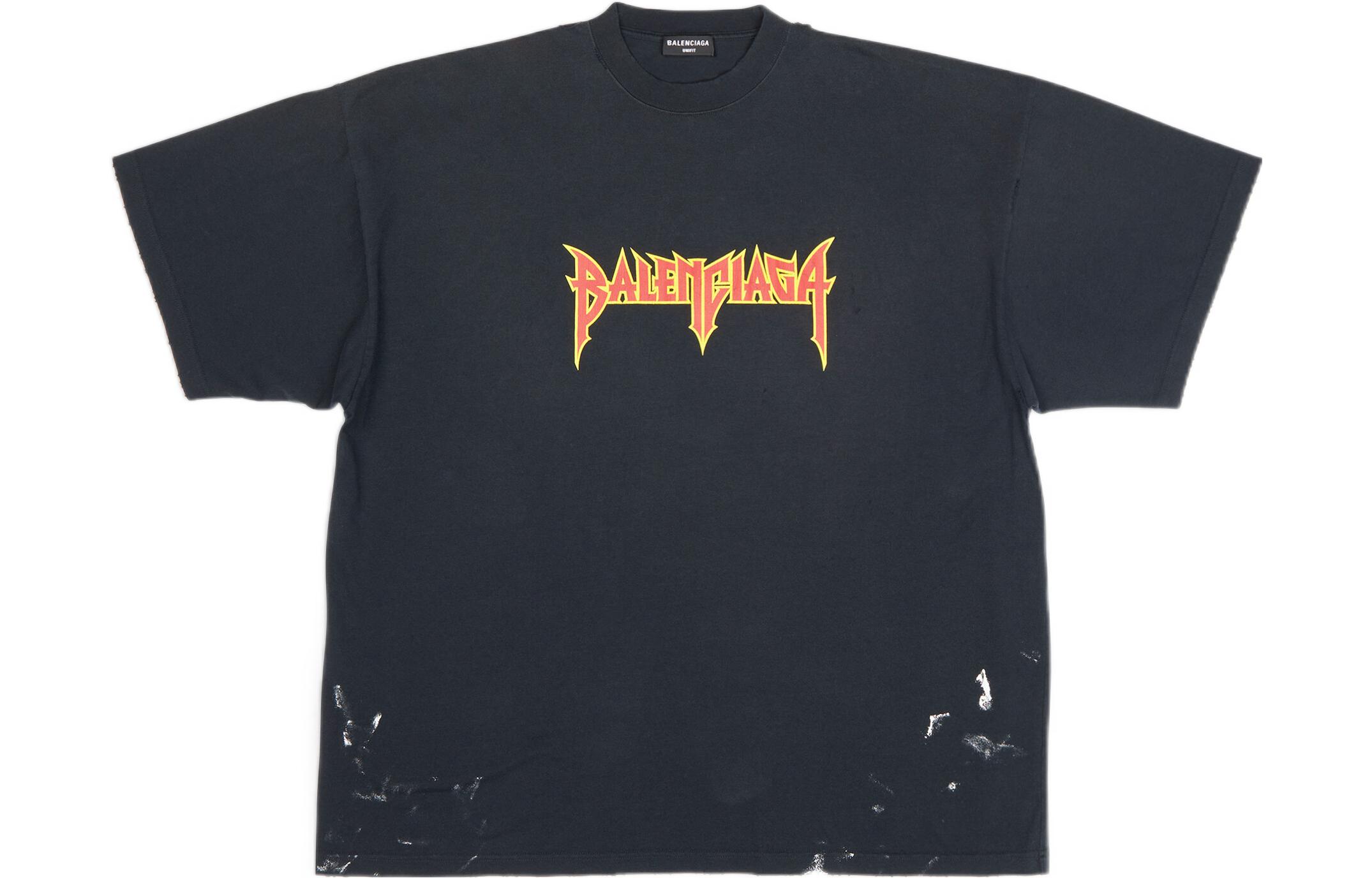 Balenciaga SS22 Solid Logo Print Cotton Jersey Tee Black  T-Shirt. 694576TMV880105