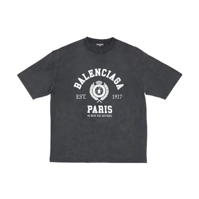 Balenciaga SS22 Vintage Logo Washed Cracked Print Oversized T-Shirt Unisex Grey 612966TMV981000