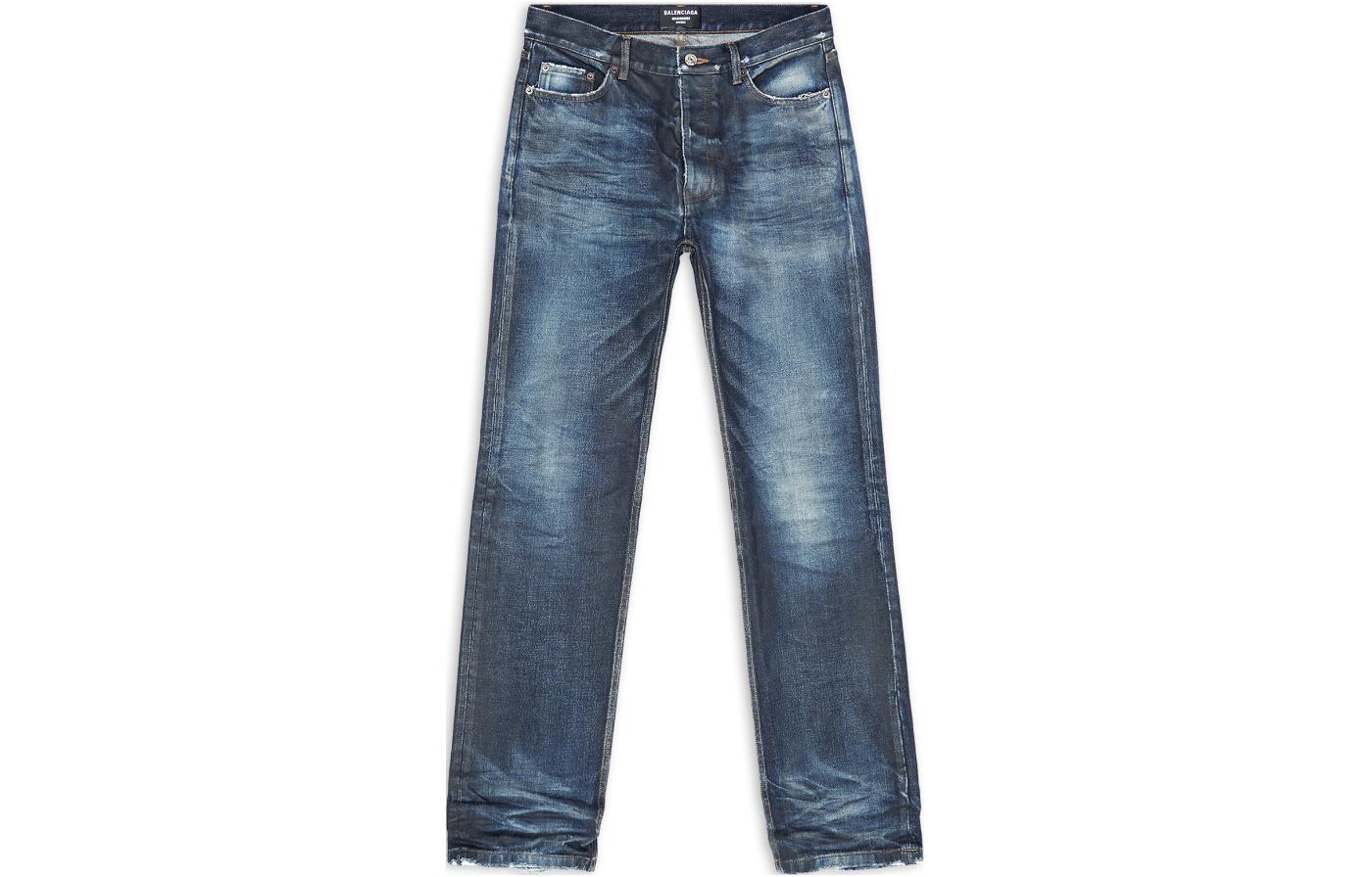 Balenciaga SS22 Washed Mid-Rise Relaxed Straight-Leg Jeans Blue . 681707TDW144443