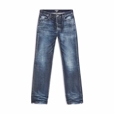 Balenciaga SS22 Washed Mid-Rise Relaxed Straight-Leg Jeans Blue . 681707TDW144443