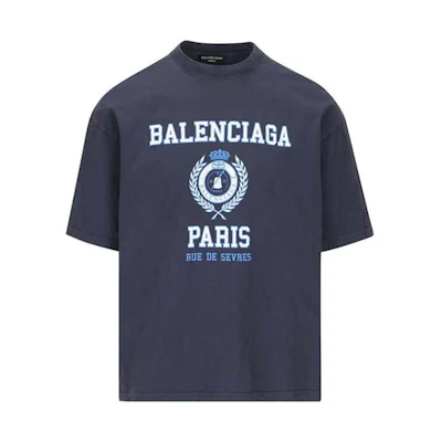 Balenciaga SS22 Wheat Logo Graphic T-Shirt Navy Blue Short Sleeve Tee 612966TMV954140