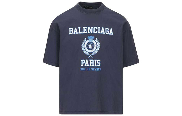 Balenciaga SS22 Wheat Logo Graphic T-Shirt Navy Blue  Short Sleeve Tee 612966TMV954140 圖 2