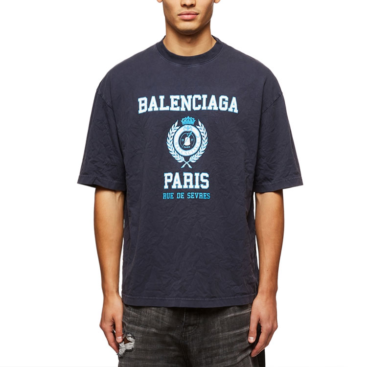 Balenciaga SS22 Wheat Logo Graphic T-Shirt Navy Blue  Short Sleeve Tee 612966TMV954140 圖 4