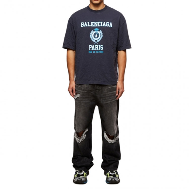 Balenciaga SS22 Wheat Logo Graphic T-Shirt Navy Blue  Short Sleeve Tee 612966TMV954140 圖 6