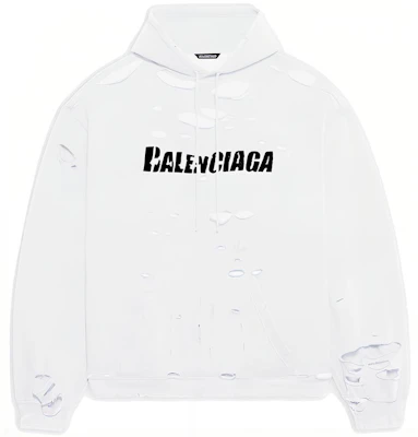 巴黎世家 SS22 白色做旧 logo印花抓绒连帽衫 659403TKVB69040 Order 巴黎世家 SS22 白色做旧 logo印花抓绒连帽衫 659403TKVB69040