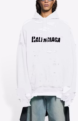 巴黎世家 SS22 白色做旧 logo印花抓绒连帽衫 659403TKVB69040 Purchase 巴黎世家 SS22 白色做旧 logo印花抓绒连帽衫 659403TKVB69040