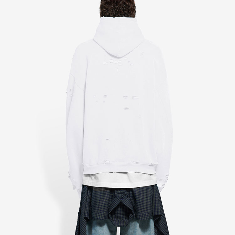 Balenciaga SS22 White Distressed Logo Print Fleece Hoodie 659403TKVB69040 圖 6