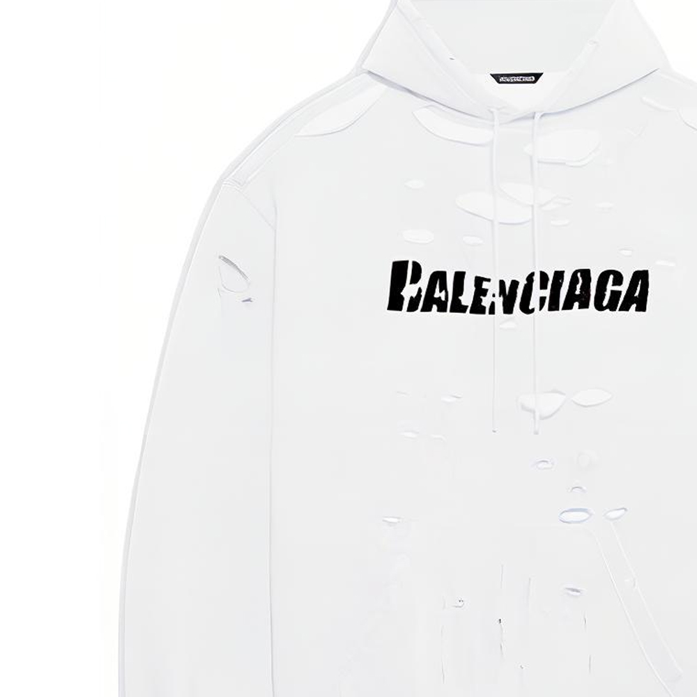 Balenciaga SS22 White Distressed Logo Print Fleece Hoodie 659403TKVB69040 圖 8