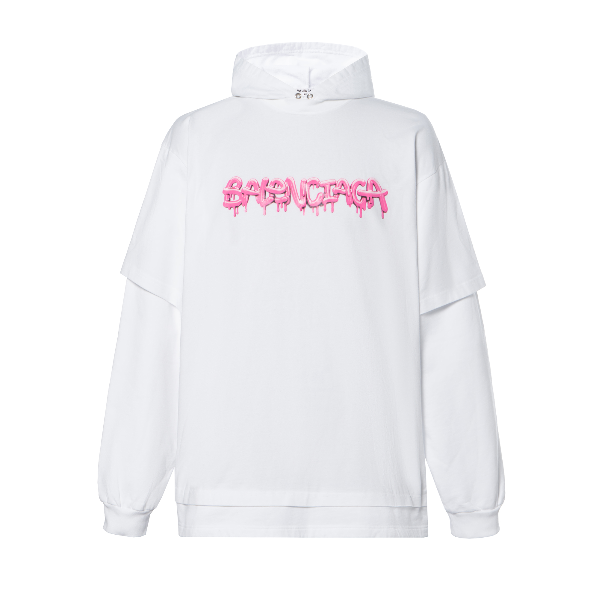 Balenciaga SS22 White Letter Print Oversized Hoodie  Long Sleeve. 681029TLVF10901