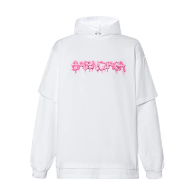 Balenciaga SS22 White Letter Print Oversized Hoodie Long Sleeve. 681029TLVF10901