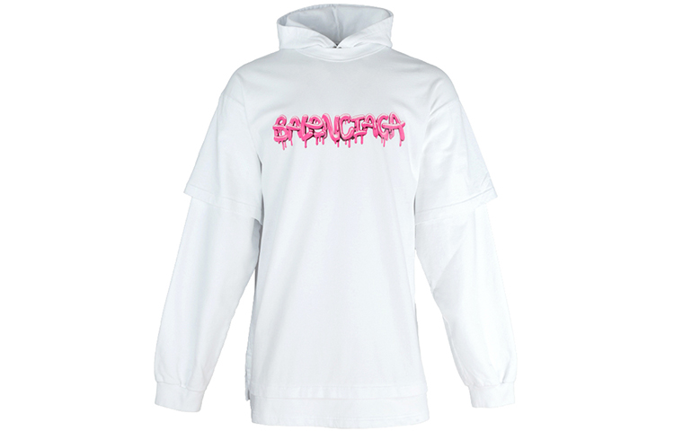 Order Balenciaga SS22 Hoodie Putih Cetakan Huruf Lengan Panjang Oversaiz. 681029TLVF10901