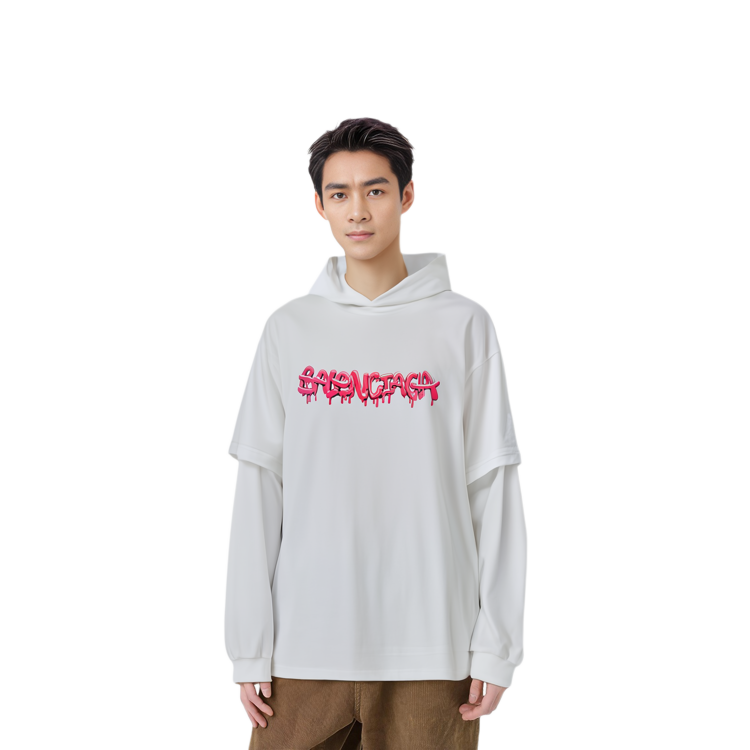 Sizing Balenciaga SS22 Hoodie Putih Cetakan Huruf Lengan Panjang Oversaiz. 681029TLVF10901