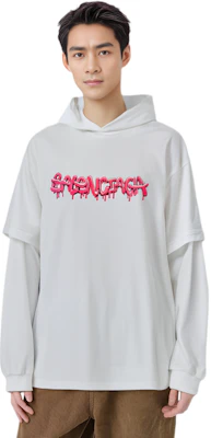 Balenciaga SS22 Hoodie Putih Cetakan Huruf Lengan Panjang Oversaiz. 681029TLVF10901 Sizing Balenciaga SS22 Hoodie Putih Cetakan Huruf Lengan Panjang Oversaiz. 681029TLVF10901