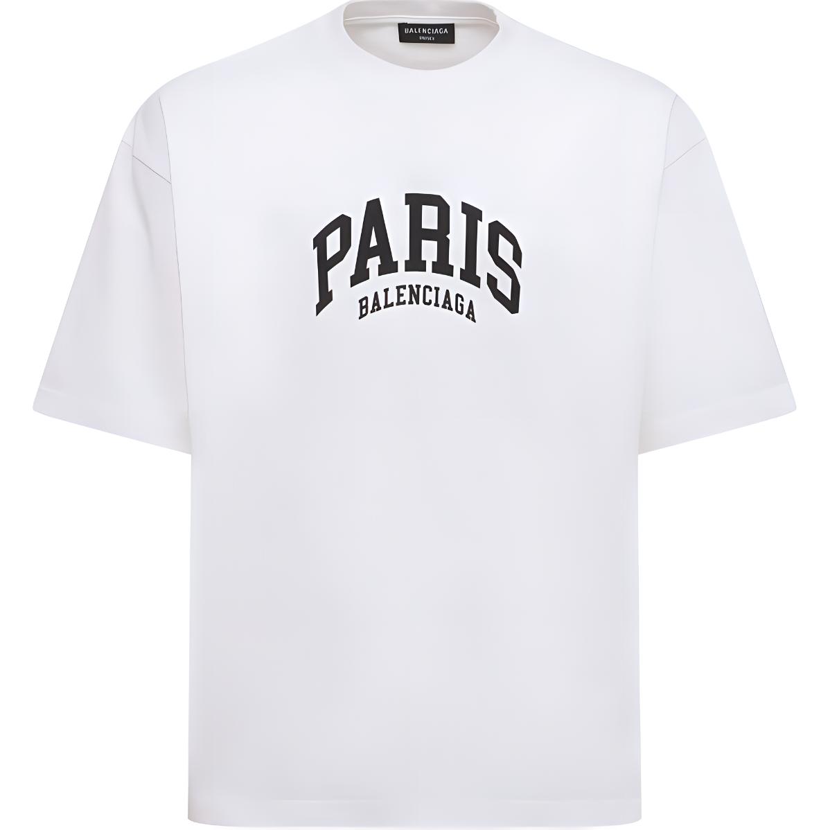 Balenciaga SS22 White Logo Print Crewneck T-Shirt Unisex Casual Tee 612966TLVL79040