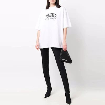 Balenciaga SS22 White Logo Print Crewneck T-Shirt Unisex Casual Tee 612966TLVL79040 Lookbook Balenciaga SS22 White Logo Print Crewneck T-Shirt Unisex Casual Tee 612966TLVL79040
