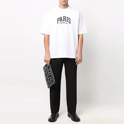Balenciaga SS22 White Logo Print Crewneck T-Shirt Unisex Casual Tee 612966TLVL79040 Shop Balenciaga SS22 White Logo Print Crewneck T-Shirt Unisex Casual Tee 612966TLVL79040