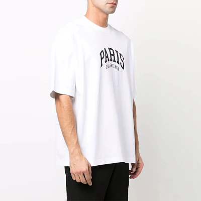 Balenciaga SS22 White Logo Print Crewneck T-Shirt Unisex Casual Tee 612966TLVL79040 Details for Balenciaga SS22 White Logo Print Crewneck T-Shirt Unisex Casual Tee 612966TLVL79040