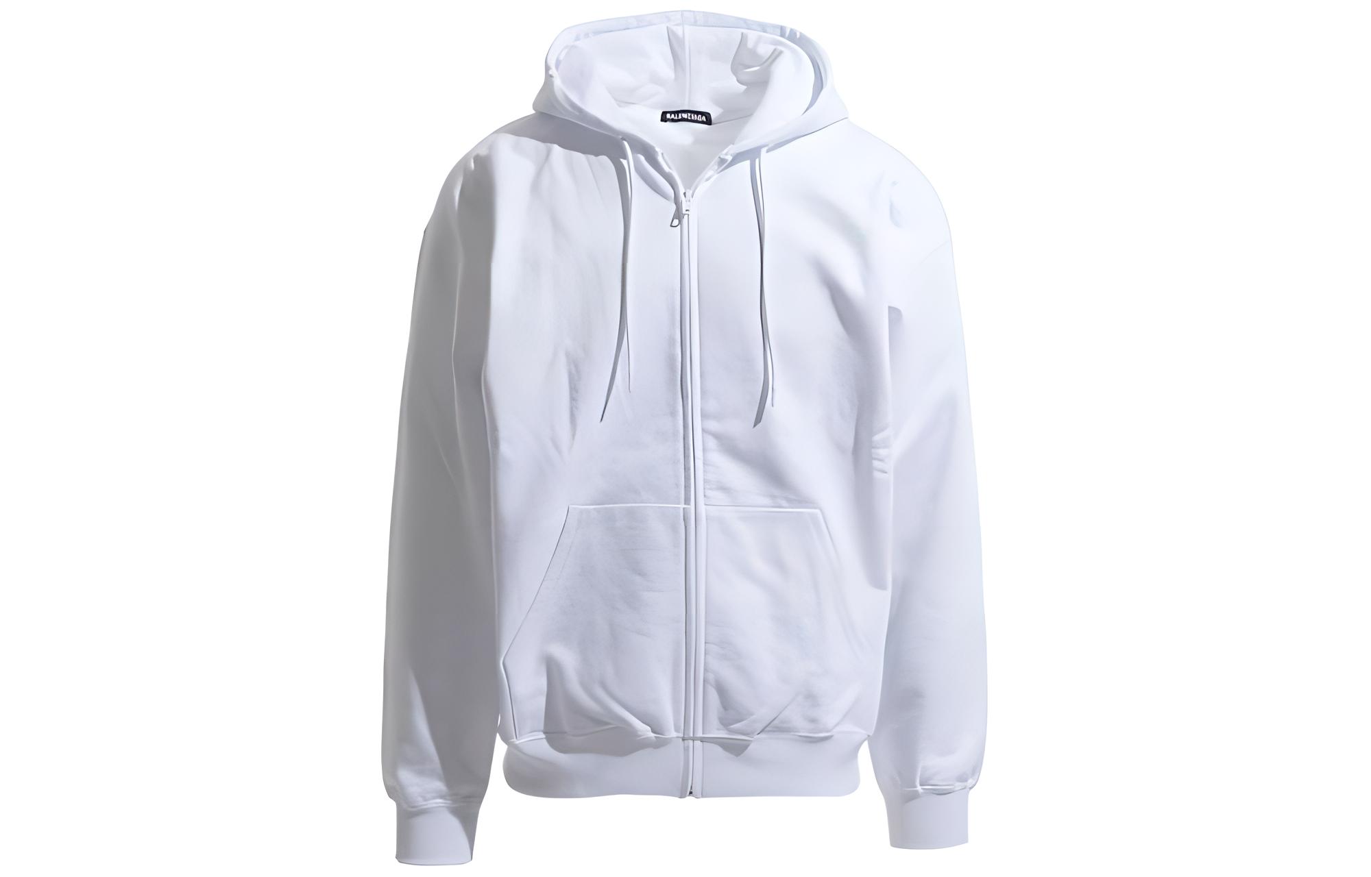 Balenciaga SS22 White Zipped Hoodie with Back Logo Print 583216TFV649783