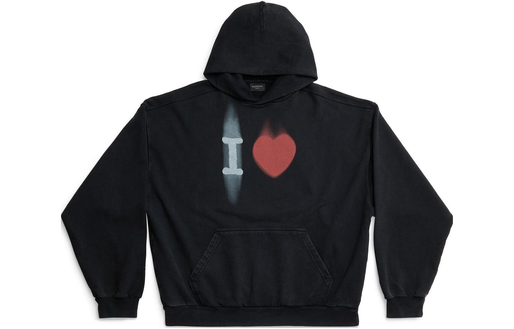 Balenciaga SS23  Black Loose Fit Sweatshirt with Heart Letter Print. 742603TOVH59034