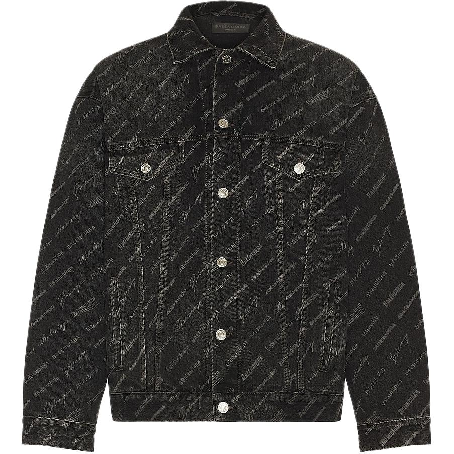 Balenciaga SS23  Black Oversized Denim Jacket with Logo Print. 724738TBP471270